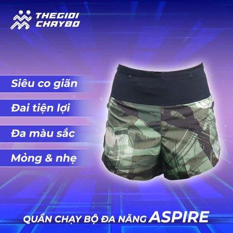 Quần Short Chạy Bộ Aspire APQ639 Đa Năng, Có Đai Belt  - Xanh Nâu 