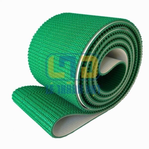 Băng tải PVC xanh gai dày 5mm, 2 lớp bố (nhám thùng)