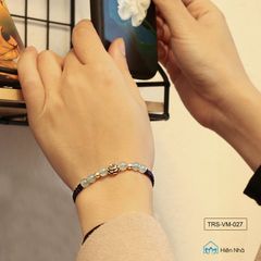Vòng tết dây xanh coban mix đá aquamarine charm sen