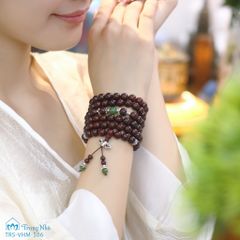 Tràng hạt niệm Phật Vương Mộc Tử Đàn, Tràng hạt tử đàn mix ngọc bích, charm om mani padme hum ( VHM 506 )
