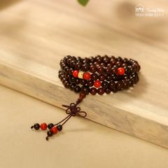 Vòng tay Vương Mộc Đại An - Tràng hạt tử đàn mix charm chủng tự Om / Om Mani