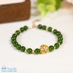 Vòng Ngọc Bích 6 li mix charm Tài Bảo Kim Tiền chủng tự Om 10K (TRSV VHM 009)