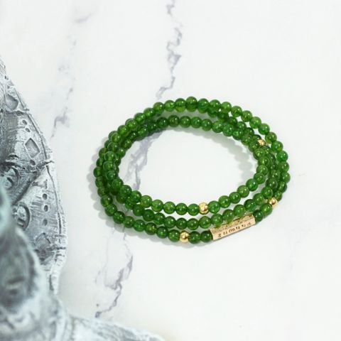 Vòng đá Diopside cuốn 3 mix charm trụ Om Mani Padme Hum vàng 10K (  VHM 152)