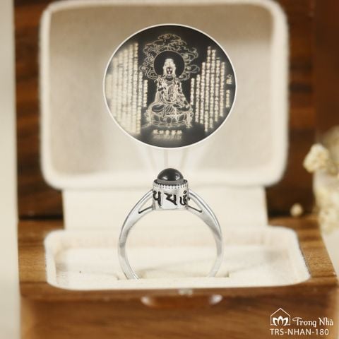 Nhẫn bạc khắc chú Om Mani Padme Hum Quan Âm phổ chiếu (NHAN 180)