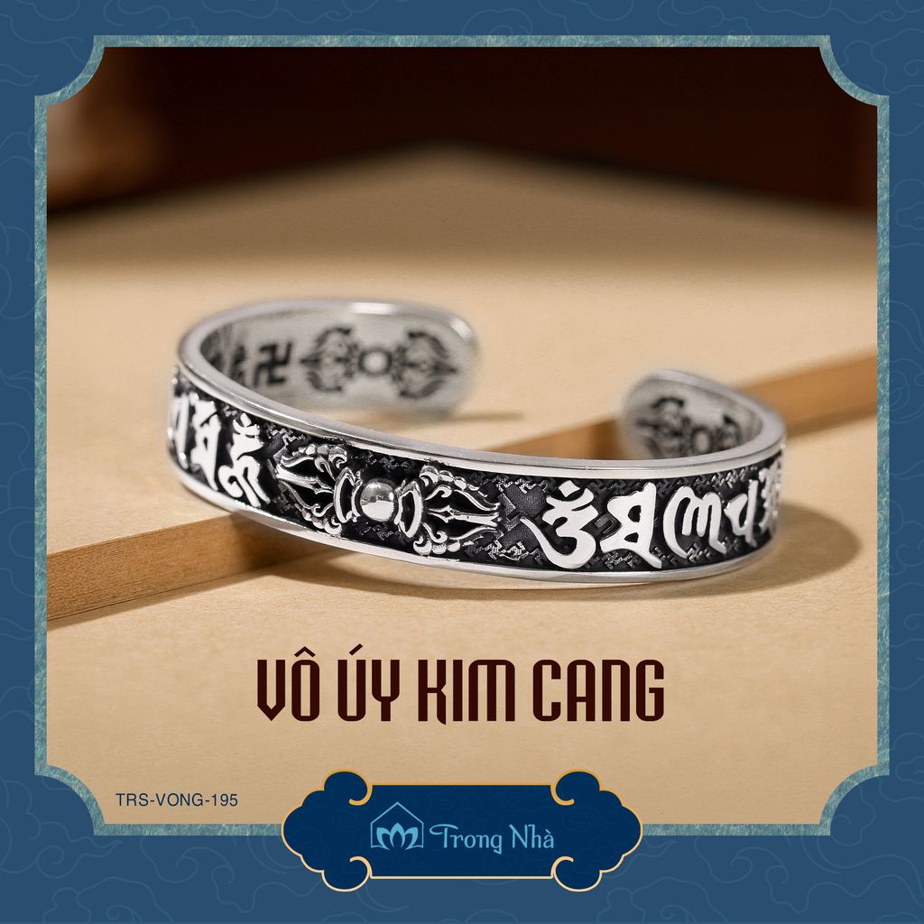 Vòng bạc Vô Uý Kim Cang - Khắc thần chú Om mani Padme Hum  ( VONG 195 )