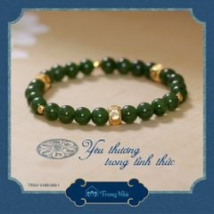 Vòng Ngọc Bích 6 li mix charm vàng Om Mani Padme Hum (TRSV VHM 026)