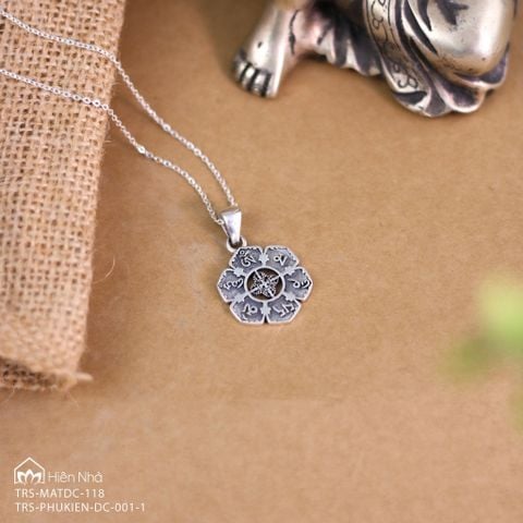 Mặt dây chuyền bạc khắc Om Mani Padme Hum biểu tượng Chày Kim Cang (TRS MATDC 118)