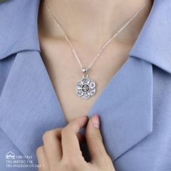 Mặt dây chuyền bạc khắc Om Mani Padme Hum biểu tượng Chày Kim Cang (TRS MATDC 118)