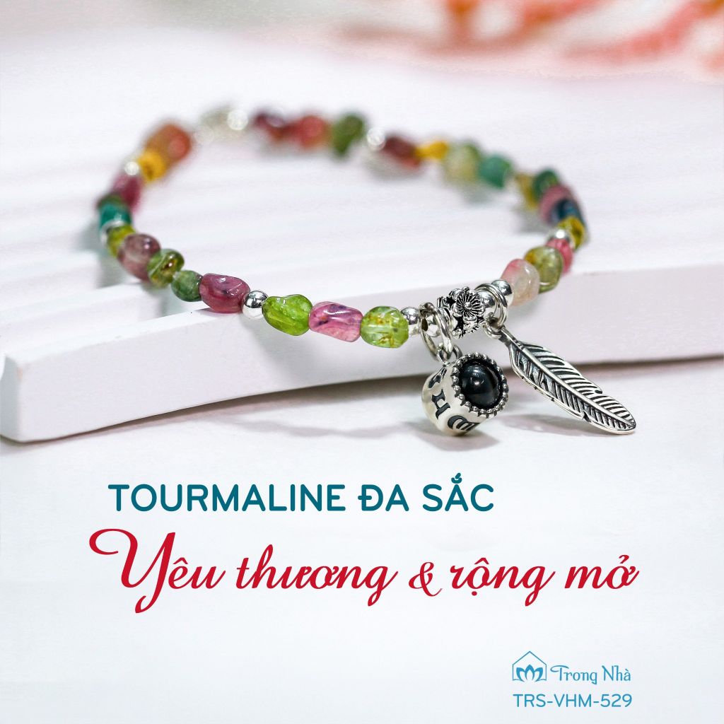 Vòng tourmaline đa sắc charm Phổ chiếu Bát Nhã Tâm Kinh (TRS VHM 529)
