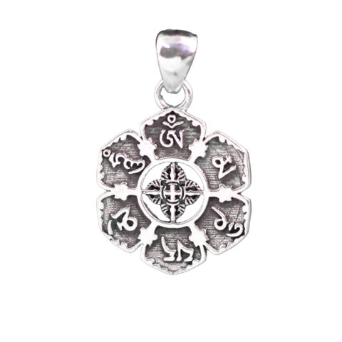 Mặt dây chuyền bạc khắc Om Mani Padme Hum biểu tượng Chày Kim Cang (TRS MATDC 118)