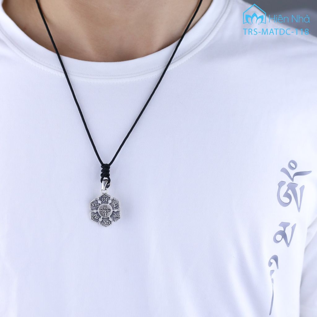 Mặt dây chuyền bạc khắc Om Mani Padme Hum biểu tượng Chày Kim Cang (TRS MATDC 118)