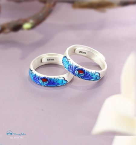 Nhẫn hoa sen xanh bạc S999, nhẫn hoa sen xanh trí tuệ (TRS NHAN 140)
