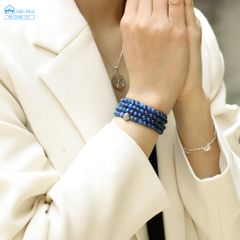 Vòng handmade đá Kyanite 4li cuốn 3 mix đá Moonstone charm bạc cầu Om Mani Padme Hum (TRS VHM 150)