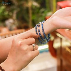 Vòng handmade đá Kyanite 4li cuốn 3 mix đá Moonstone charm bạc cầu Om Mani Padme Hum (TRS VHM 150)