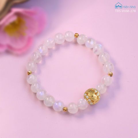 Vòng đá Moonstone 7 li mix charm cầu Zambala vàng 10k đính đá (TRS VHM 278)