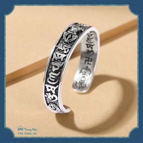 Vòng bạc Vô Uý Kim Cang - Khắc thần chú Om mani Padme Hum  ( VONG 195 )