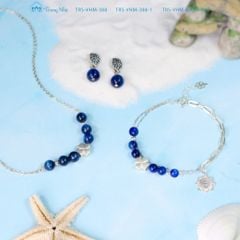 Khuyên tai handmade móc hình lá gắn đá kyanite 8 li