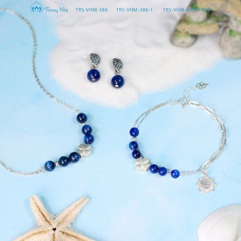 Dây chuyền đá kyanite 6 li mix charm cỏ 4 lá (TRS VHM 388-1)