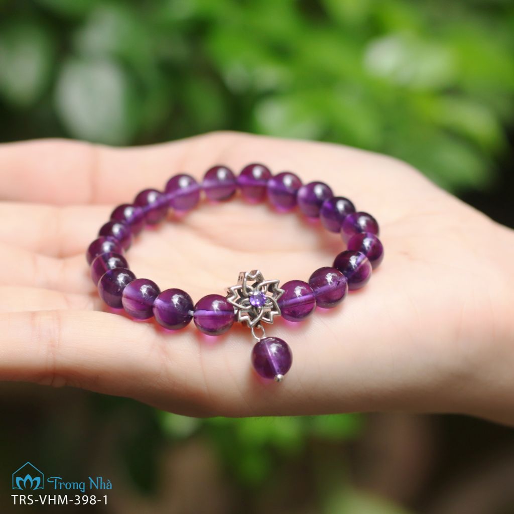 Vòng cổ thạch anh tím 8 li mix sen bạc