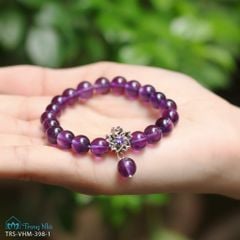 Vòng cổ thạch anh tím 8 li mix sen bạc