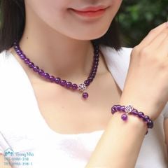 Vòng cổ thạch anh tím 8 li mix sen bạc