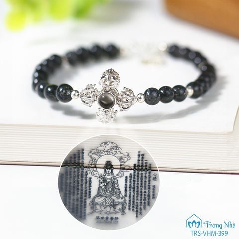 Vòng tay charm bạc chày kim cang đôi đính Quan Âm phổ chiếu (TRS VHM 399)