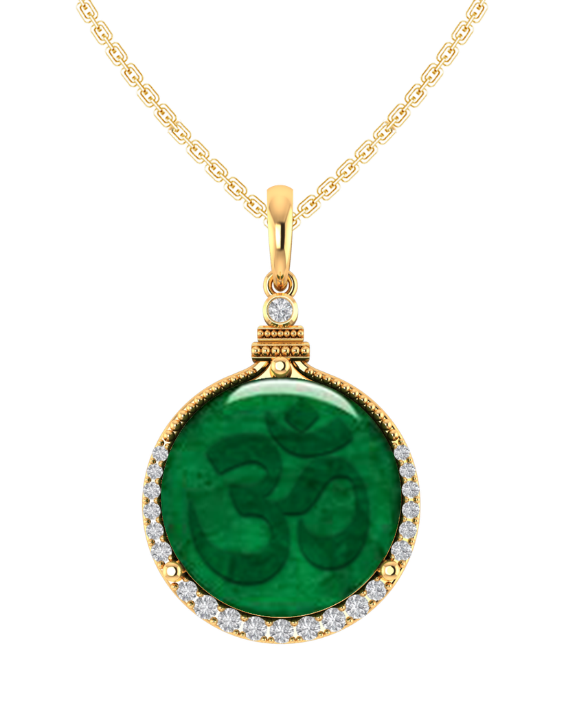 Mặt dây chuyền vàng tháp bảo bích ngọc - Ngọc bích khắc chữ om ( MATDC 028 )