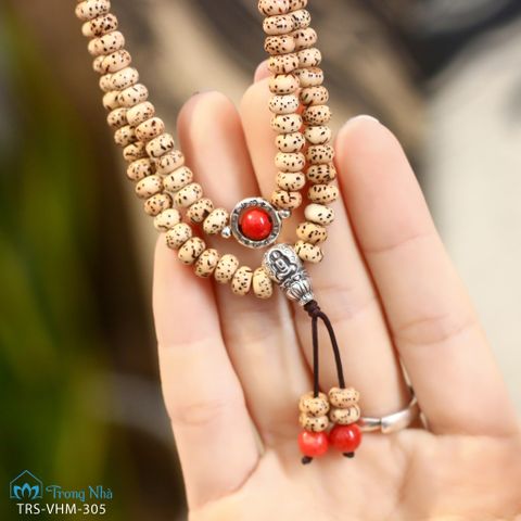Minh nguyệt bảo châu - Vòng bồ đề tinh nguyệt mix san hô đỏ (VHM 305)