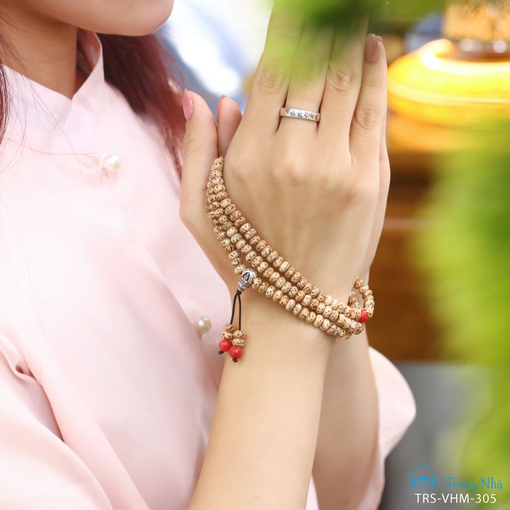 Minh nguyệt bảo châu - Vòng bồ đề tinh nguyệt mix san hô đỏ (VHM 305)