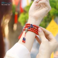 Tràng hạt san hô mix đá lapis và charm chủng tự A Di Đà