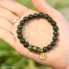 ́Bích Ngọc Phúc Tâm - Vòng ngọc bích 8 li mix lu ngọc bích vàng khắc chú Om Mani Padme Hum  (TRSV VHM 030 )
