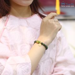 ́Bích Ngọc Phúc Tâm - Vòng ngọc bích 8 li mix lu ngọc bích vàng khắc chú Om Mani Padme Hum  (TRSV VHM 030 )