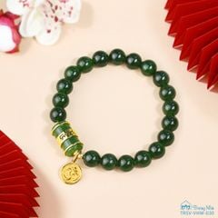 ́Bích Ngọc Phúc Tâm - Vòng ngọc bích 8 li mix lu ngọc bích vàng khắc chú Om Mani Padme Hum  (TRSV VHM 030 )