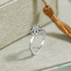 Nhẫn bạc liên hoa hộ tâm - Hoa sen đính đá Quan Âm phổ chiếu ( NHAN 175 )