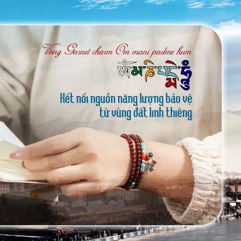 Vòng Garnet 4 li cuốn 3 mix Ngọc lam và charm Om mani (TRS VHM 072 )