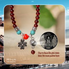 Vòng Garnet 4 li cuốn 3 mix Ngọc lam và charm Om mani (TRS VHM 072 )