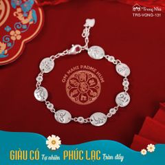 Lắc bạc 7 bước hoa sen khắc chú Om Mani Padme Hum đính đá  (TRS VONG 131 )