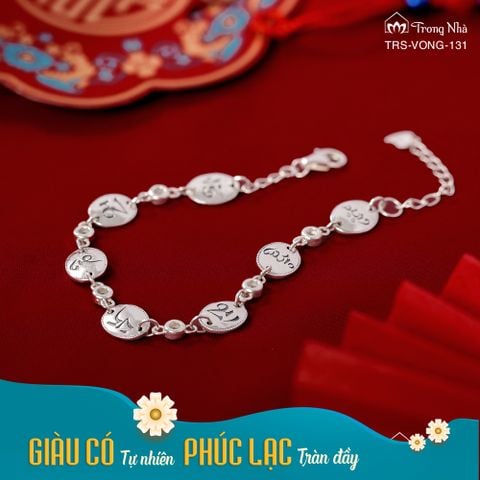 Lắc bạc 7 bước hoa sen khắc chú Om Mani Padme Hum đính đá  (TRS VONG 131 )
