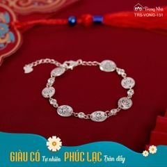 Lắc bạc 7 bước hoa sen khắc chú Om Mani Padme Hum đính đá  (TRS VONG 131 )