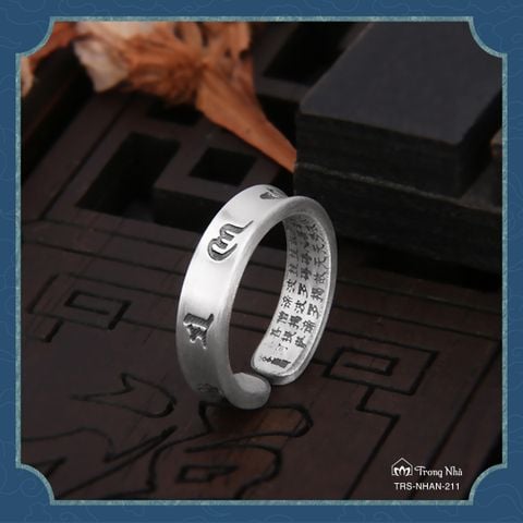 Nhẫn bạc khắc chú Om mani và Kinh bát nhã ( NHAN 211 )