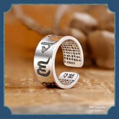 Nhẫn bạc khắc chú Om mani và Kinh bát nhã ( NHAN 211 )
