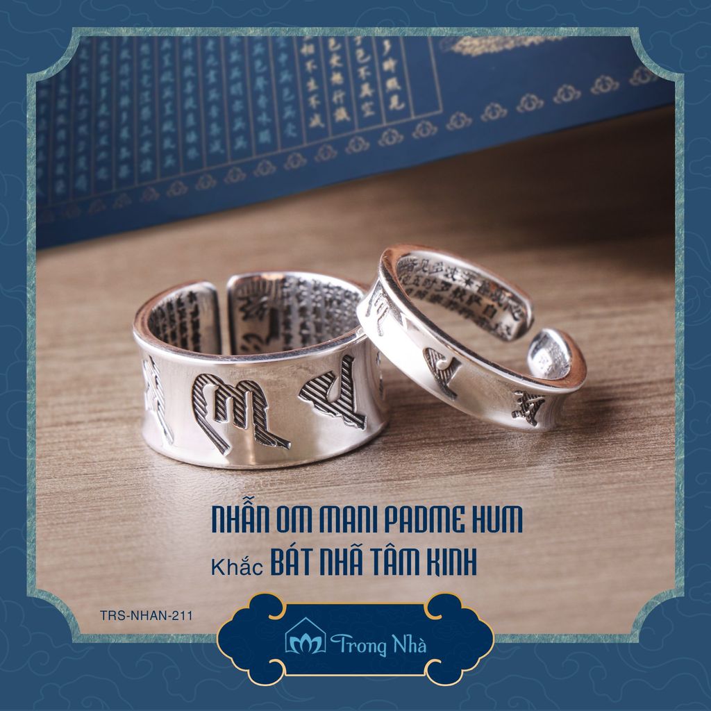 Nhẫn bạc khắc chú Om mani và Kinh bát nhã ( NHAN 211 )