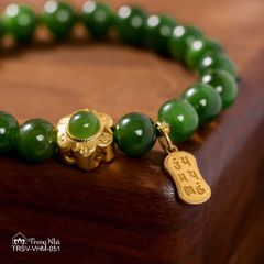 Vòng ngọc bích charm om mani vàng đính ngọc ( TRSV VHM 051 )