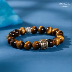 Vòng tay đá mắt hổ charm Văn Thù, Om mani - Thức tỉnh nội lực (TRS VHM 532 )