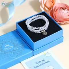 Vòng đá Moonstone 4li cuốn 3 mix charm bạc Hoa sen (TRS VHM 032 1)
