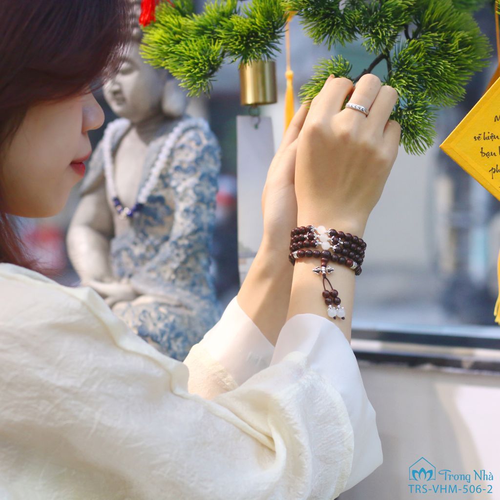 Tràng hạt niệm Phật Vương Mộc Tử Đàn, Tràng hạt tử đàn mix ngọc bích, charm om mani padme hum ( VHM 506 )