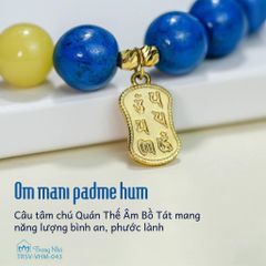 Vòng handmade đá san hô xanh kết hợp charm khắc Om mani padme hum (TRSV VHM 043)
