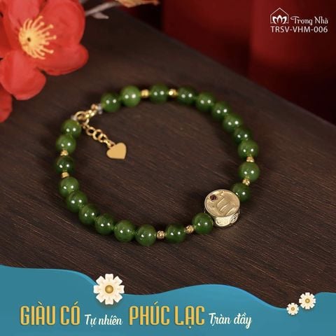 Vòng tay Phúc Lạc - Ngọc bích mix chủng tự Zam vàng