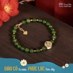 Vòng tay Phúc Lạc - Ngọc bích mix chủng tự Zam vàng