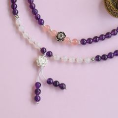 Vòng cuốn 4 Thạch Anh Tím 6 li mix Thạch Anh Hồng charm Hoa Sen (TRS VHM 277)